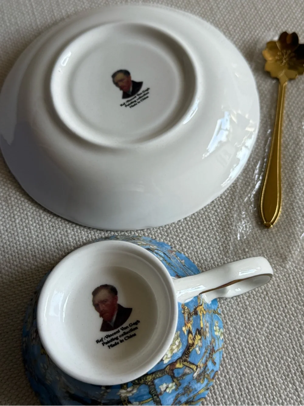 Van Gogh Almond Blossom Inspired Teacup with Saucer and Spoon Gift Set